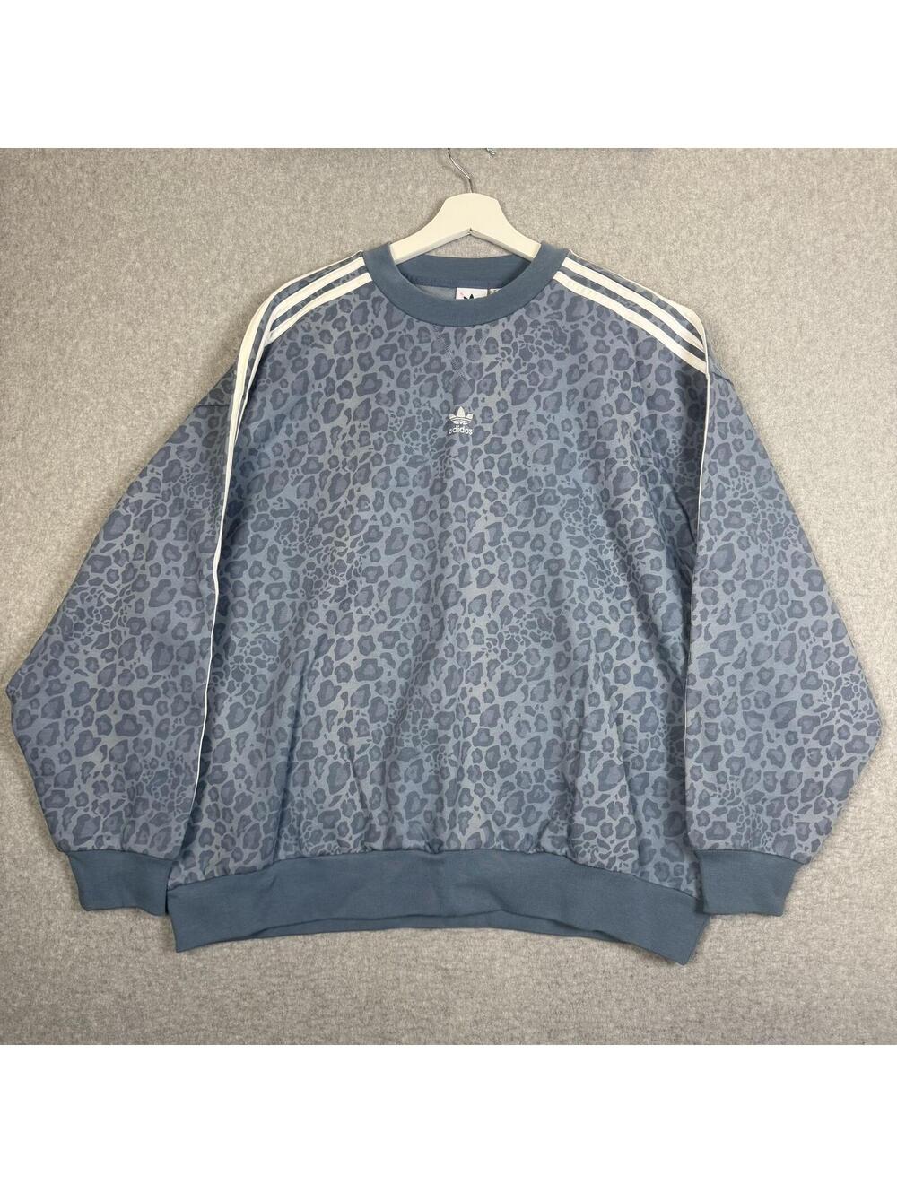 Brand New Adidas Women's Size Small Blue Grey Leopard Print Crewneck Sweater